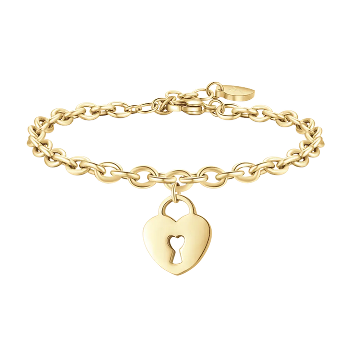 BRACCIALE DONNA IN ACCIAIO DORATO CON CUORE LUCCHETTO