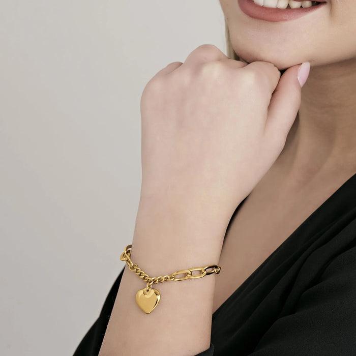 BRACELET FEMME EN ACIER DORÉ AVEC COEUR PLEIN