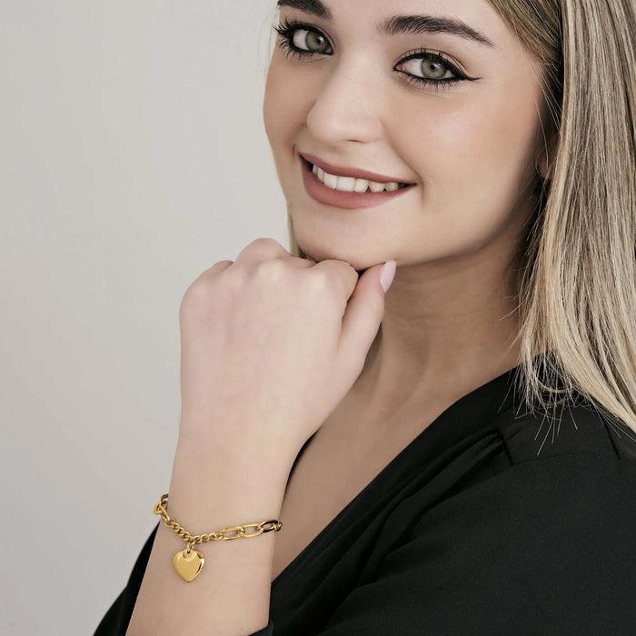 BRACELET FEMME EN ACIER DORÉ AVEC COEUR PLEIN