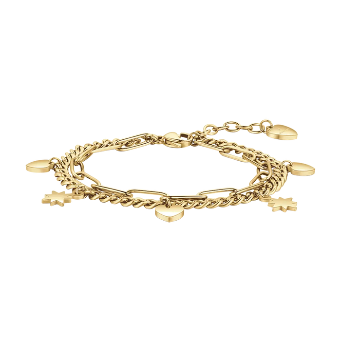 BRACCIALE DONNA IN ACCIAIO DORATO CON CUORI E STELLE