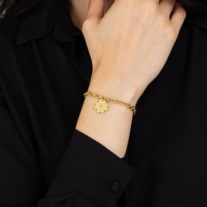 BRACCIALE DONNA IN ACCIAIO DORATO CON QUADRIFOGLIO