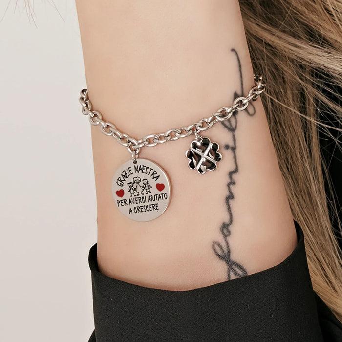 BRACCIALE DONNA IN ACCIAIO GRAZIE MAESTRA PER AVERCI AIUTATO A CRESCERE