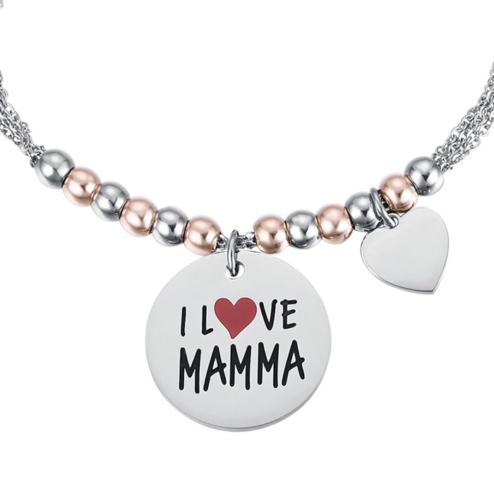 WOMEN'S STEEL BRACELET I LOVE MOM PINK BALLS