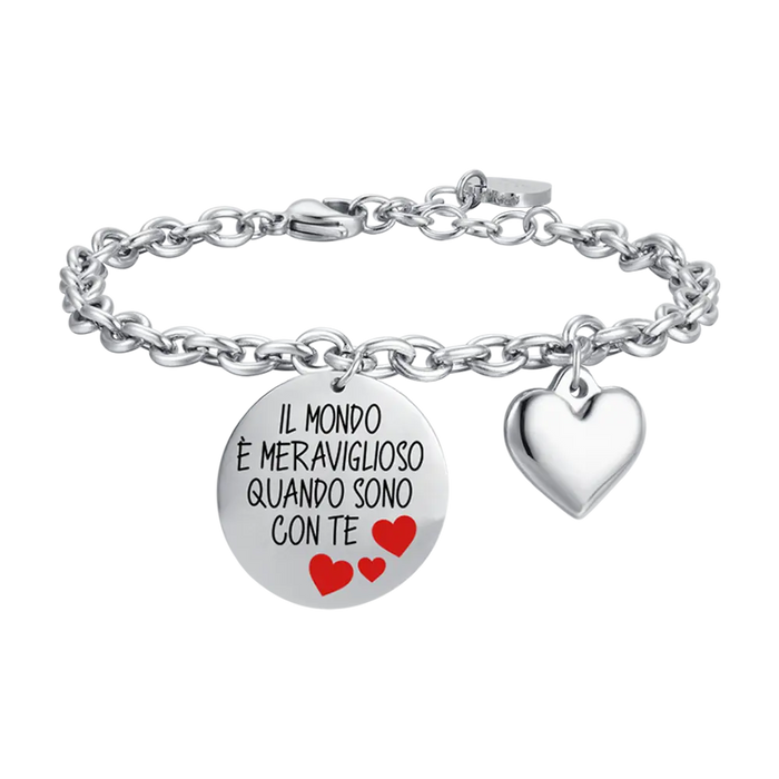 BRACCIALE DONNA IN ACCIAIO IL MONDO E' MERAVIGLIOSO QUANDO SONO CON TE