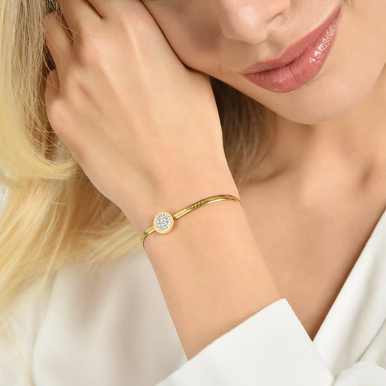 BRACCIALE DONNA IN ACCIAIO IP GOLD CON ELEMENTO CON CRISTALLI BIANCHI