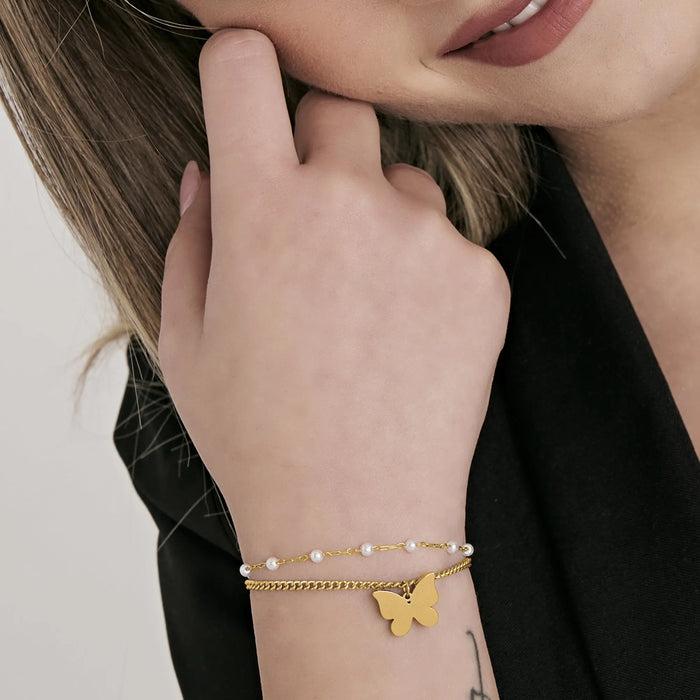 BRACCIALE DONNA IN ACCIAIO IP GOLD CON FARFALLA