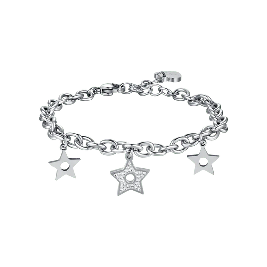 BRACCIALE DONNA MULTIFILO IN ACCIAIO CON STELLE E CRISTALLI BIANCHI