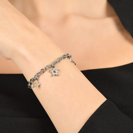BRACCIALE DONNA MULTIFILO IN ACCIAIO CON STELLE E CRISTALLI BIANCHI