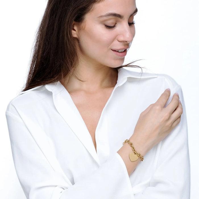 BRACCIALE DONNA PERSONALIZZATO IN ACCIAIO DORATO CON CUORE MAGLIA CATENA