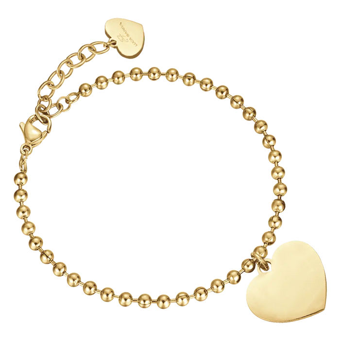 BRACCIALE DONNA PERSONALIZZATO IN ACCIAIO DORATO CON CUORE MAGLIA PALLINATA