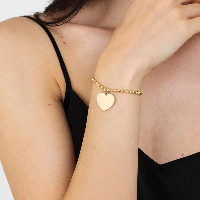 BRACCIALE DONNA PERSONALIZZATO IN ACCIAIO DORATO CON CUORE MAGLIA PALLINATA