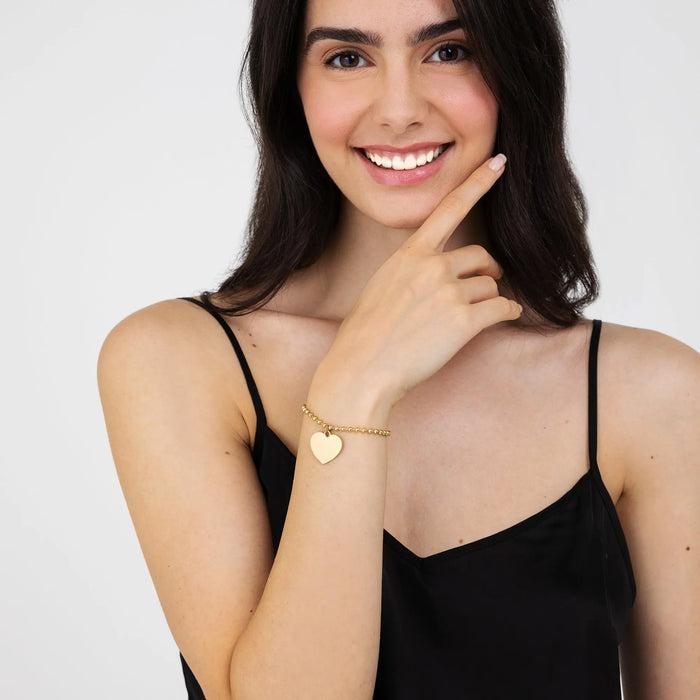 BRACCIALE DONNA PERSONALIZZATO IN ACCIAIO DORATO CON CUORE MAGLIA PALLINATA