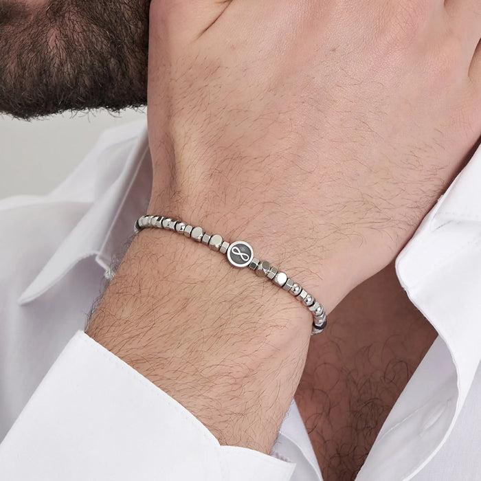MEN'S BRACELET IN STEEL WITH BLACK AGATE AND INFINITY