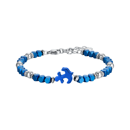 BRACCIALE UOMO IN ACCIAIO CON EMATITE BLU E SFERE IN ACCIAIO