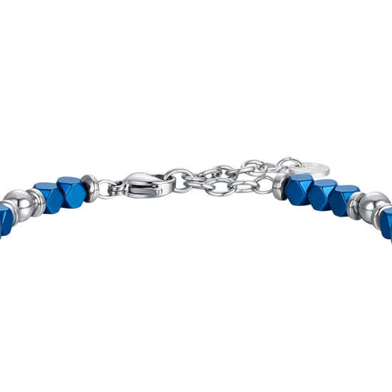 BRACCIALE UOMO IN ACCIAIO CON EMATITE BLU E SFERE IN ACCIAIO