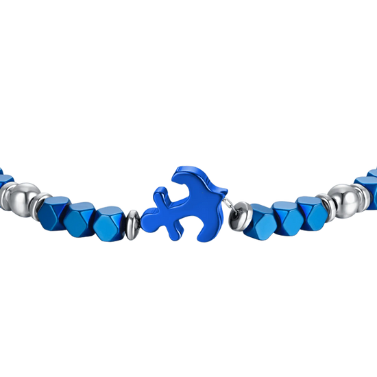 BRACCIALE UOMO IN ACCIAIO CON EMATITE BLU E SFERE IN ACCIAIO