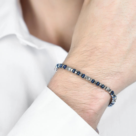 BRACCIALE UOMO IN ACCIAIO CON EMATITE BLU E SILVER