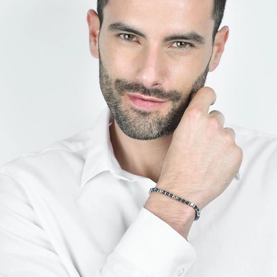 BRACCIALE UOMO IN ACCIAIO CON EMATITE BLU E SILVER