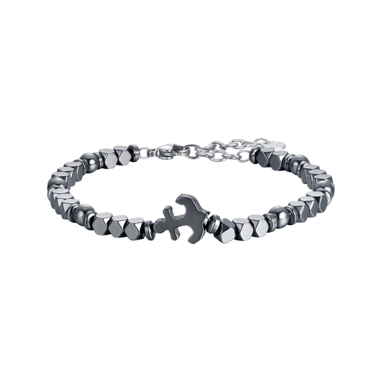BRACCIALE UOMO IN ACCIAIO CON EMATITE GRIGIA E SFERE IN ACCIAIO