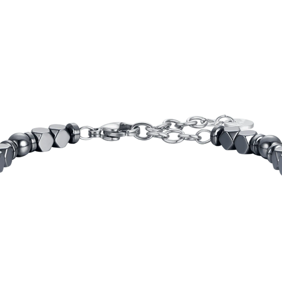 BRACCIALE UOMO IN ACCIAIO CON EMATITE GRIGIA E SFERE IN ACCIAIO