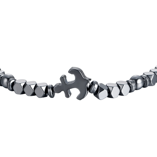 BRACCIALE UOMO IN ACCIAIO CON EMATITE GRIGIA E SFERE IN ACCIAIO
