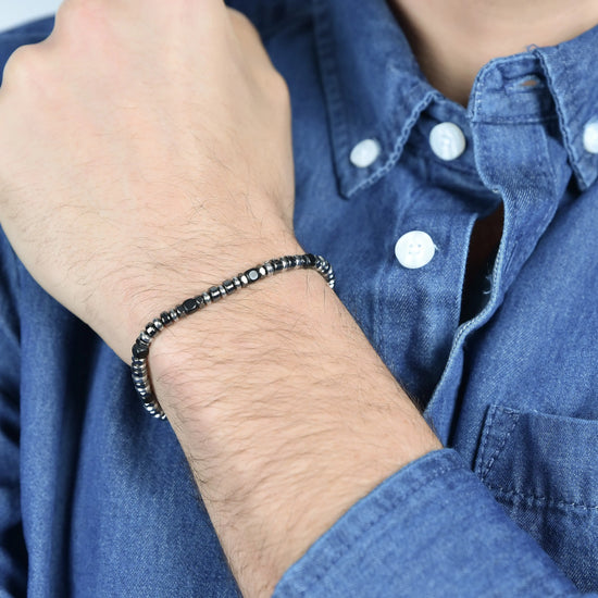 BRACCIALE UOMO IN ACCIAIO CON EMATITE GRIGIA E SILVER