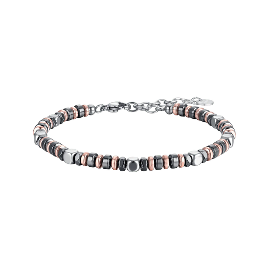BRACELET HOMME EN ACIER AVEC HÉMATITE GRISE ET IP ROSE