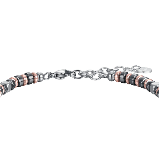 BRACELET HOMME EN ACIER AVEC HÉMATITE GRISE ET IP ROSE