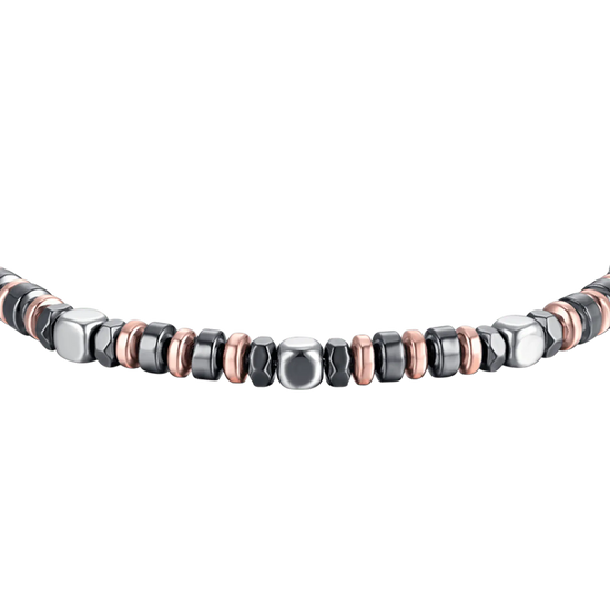 BRACELET HOMME EN ACIER AVEC HÉMATITE GRISE ET IP ROSE