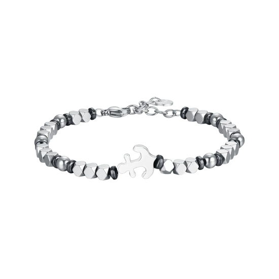 BRACCIALE UOMO IN ACCIAIO CON EMATITE NERA E SFERE IN ACCIAIO