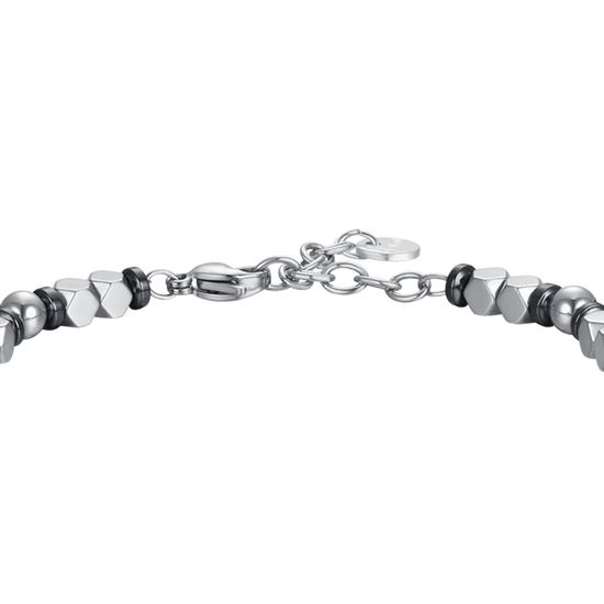 BRACCIALE UOMO IN ACCIAIO CON EMATITE NERA E SFERE IN ACCIAIO