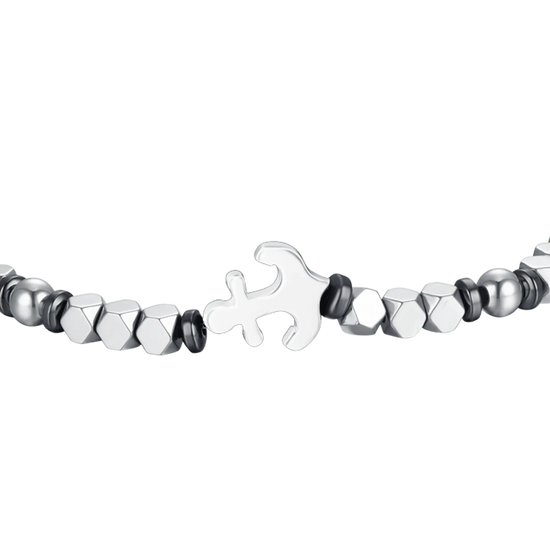 BRACCIALE UOMO IN ACCIAIO CON EMATITE NERA E SFERE IN ACCIAIO