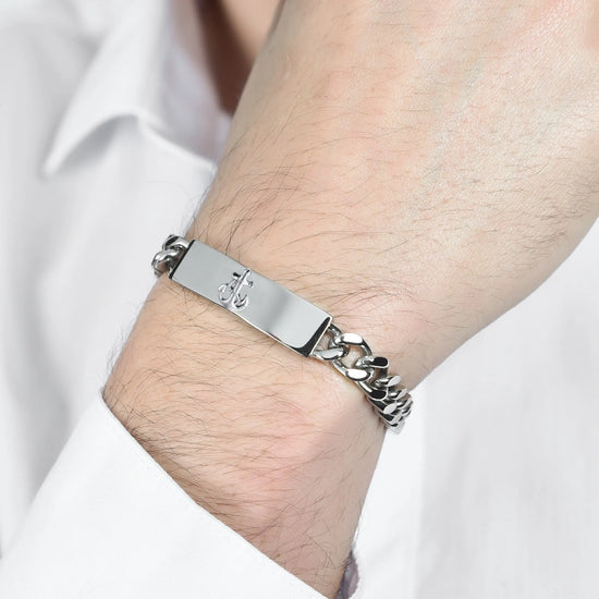 BRACCIALE UOMO IN ACCIAIO CON PIASTRA CON ANCORA