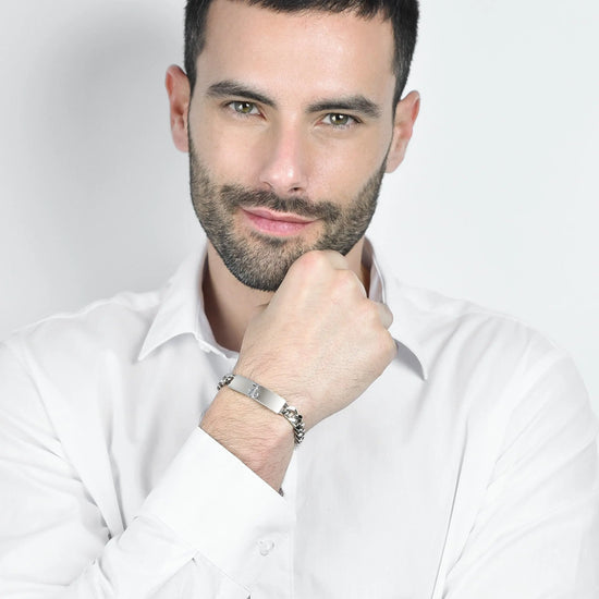 BRACCIALE UOMO IN ACCIAIO CON PIASTRA CON ANCORA