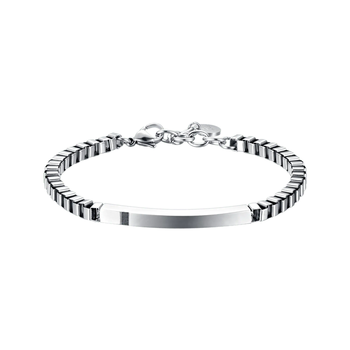 BRACCIALE UOMO IN ACCIAIO CON PIASTRA E CRISTALLI NERI