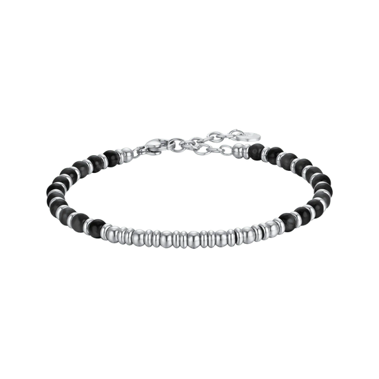 BRACCIALE UOMO IN ACCIAIO CON PIETRE AGATA E SFERE IN ACCIAIO
