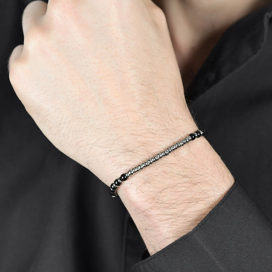 BRACCIALE UOMO IN ACCIAIO CON PIETRE AGATA E SFERE IN ACCIAIO