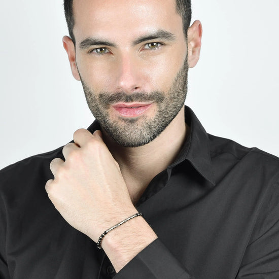 BRACCIALE UOMO IN ACCIAIO CON PIETRE AGATA E SFERE IN ACCIAIO