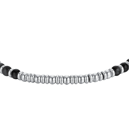 BRACCIALE UOMO IN ACCIAIO CON PIETRE AGATA E SFERE IN ACCIAIO