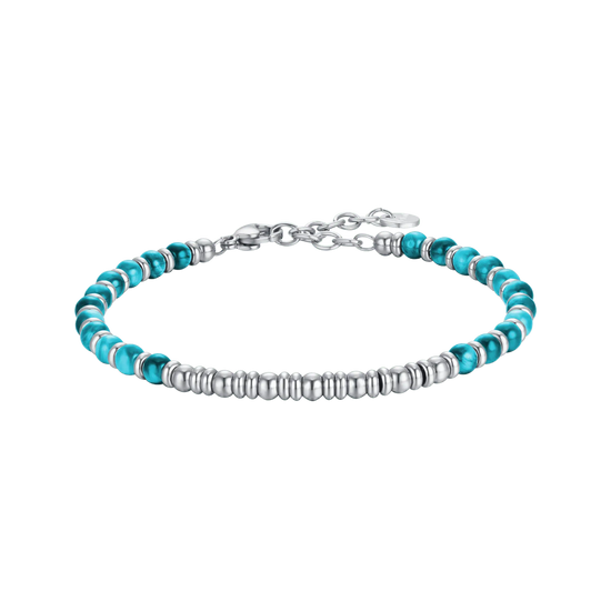 BRACCIALE UOMO IN ACCIAIO CON PIETRE AZZURRE E SFERE IN ACCIAIO