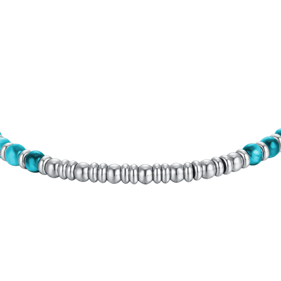 BRACCIALE UOMO IN ACCIAIO CON PIETRE AZZURRE E SFERE IN ACCIAIO