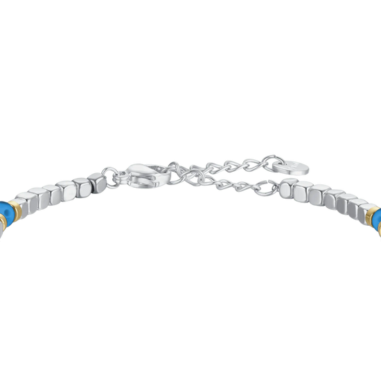 MEN'S BRACELET IN STEEL WITH BLUE STONES AND IP GOLD ELEMENTS