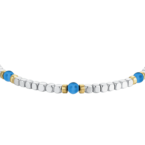 MEN'S BRACELET IN STEEL WITH BLUE STONES AND IP GOLD ELEMENTS