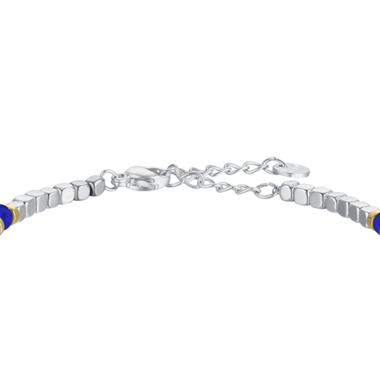MEN'S BRACELET IN STEEL WITH BLUE STONES AND IP GOLD ELEMENTS