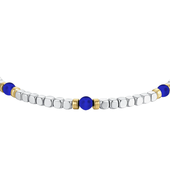 MEN'S BRACELET IN STEEL WITH BLUE STONES AND IP GOLD ELEMENTS