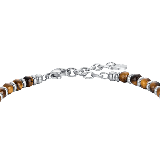 BRACCIALE UOMO IN ACCIAIO CON PIETRE OCCHIO DI TIGRE E SFERE IN ACCIAIO