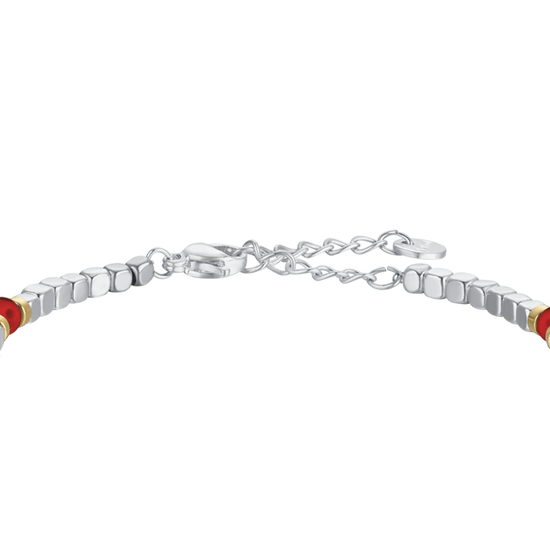 BRACCIALE UOMO IN ACCIAIO CON PIETRE ROSSE ED ELEMENTI IP GOLD