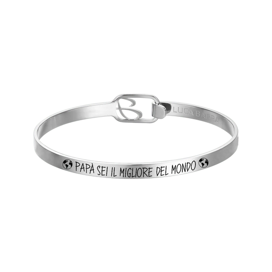 BRACCIALE UOMO IN ACCIAIO CON SMALTO NERO "PAPA' SEI IL MIGLIORE DEL MONDO"