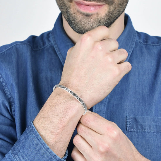 BRACCIALE UOMO IN ACCIAIO CON SMALTO NERO "PAPA' SEI IL MIGLIORE DEL MONDO"