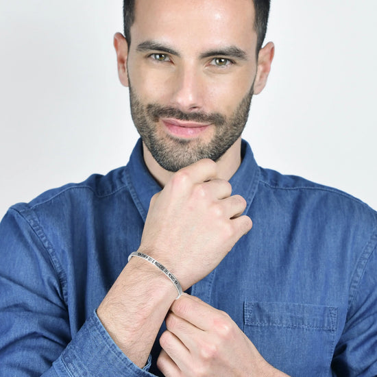 BRACCIALE UOMO IN ACCIAIO CON SMALTO NERO "PAPA' SEI IL MIGLIORE DEL MONDO"